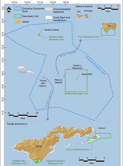 map showing the boundaries of National Marine Sanctuary of American Samoa