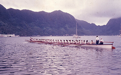 Fautasi being rowed through a bay